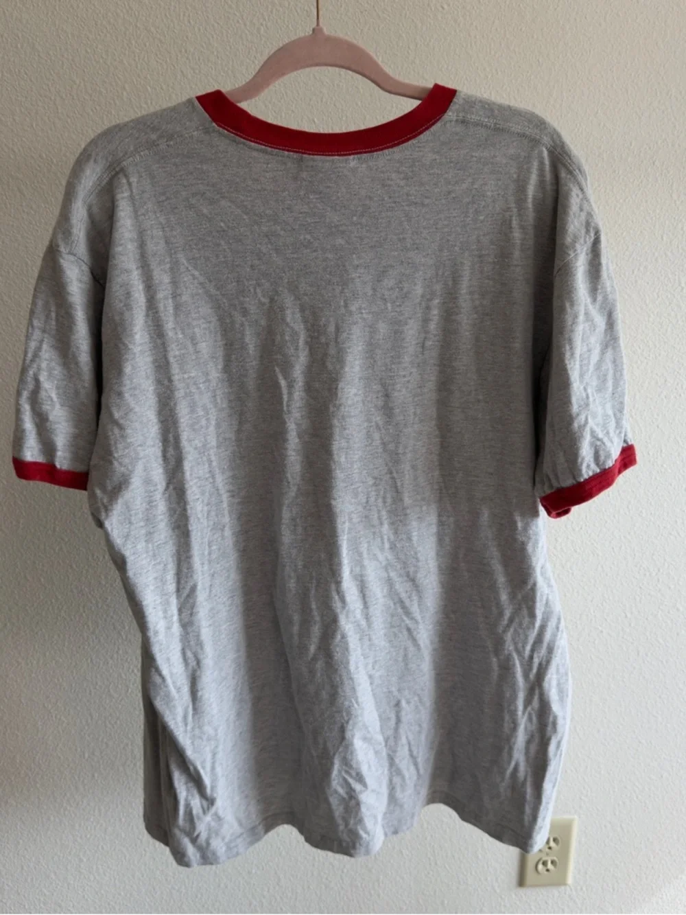 Nike Ringer Tee XL Gray Red Logo Retro Y2K Streetwear Casual Vintage